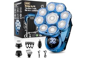 HANDSOMEMEN 9D Electric Head Shaver for Bald Men - Upgraded 6-in-1 Waterproof Wet/Dry Grooming Kit, Cordless Rechargeable Bald Head Razor for Home & Travel