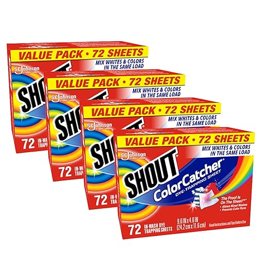 Shout Color Catcher Sheets for Laundry, Allow Mixed Washes, Prevents Color Runs and Maintains Original Clothing, 72 Count - Pack of 4 (288 Total Sheets)