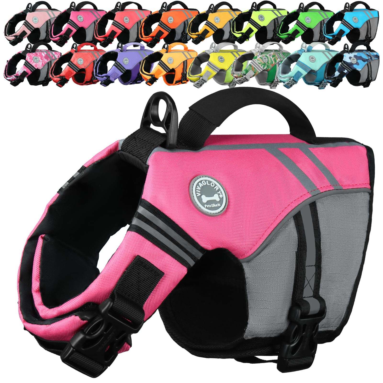 VIVAGLORY Sports Style Dog Life Jacket, Dog Buoyancy Jacket for Swimming & Boating, Ripstop & Buoyancy for Doggy, Life Vest with Handle, XS, Pink