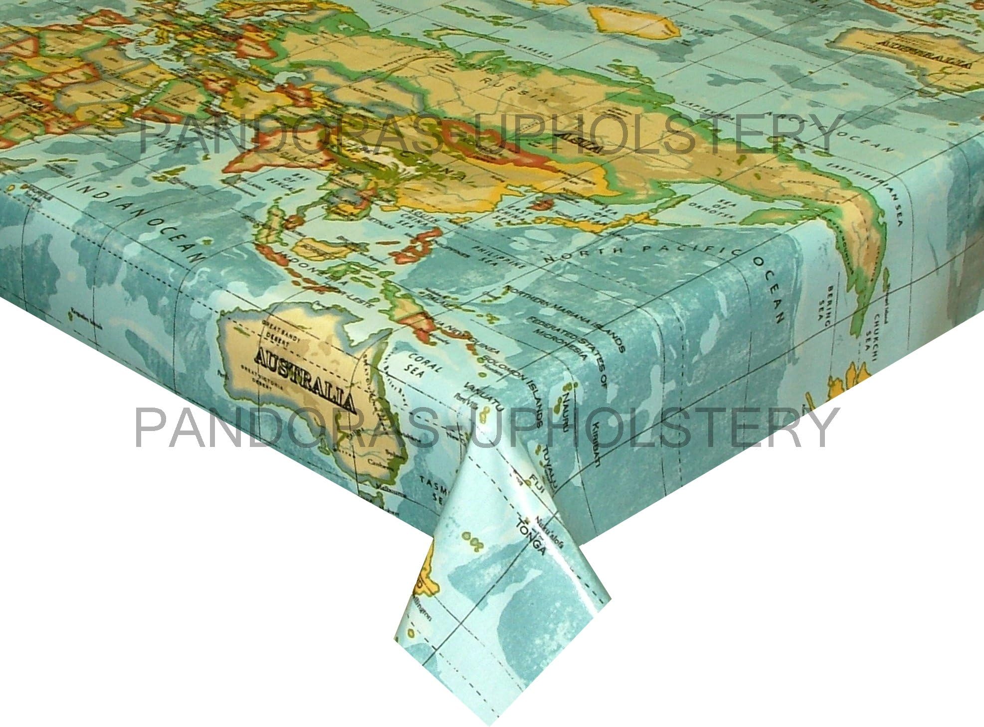 Prestigious Textiles Designer PVC VINYL FABRIC WIPE CLEAN OILCLOTH TABLECLOTH (Atlas World Map Azure, 240cm (94.5"))