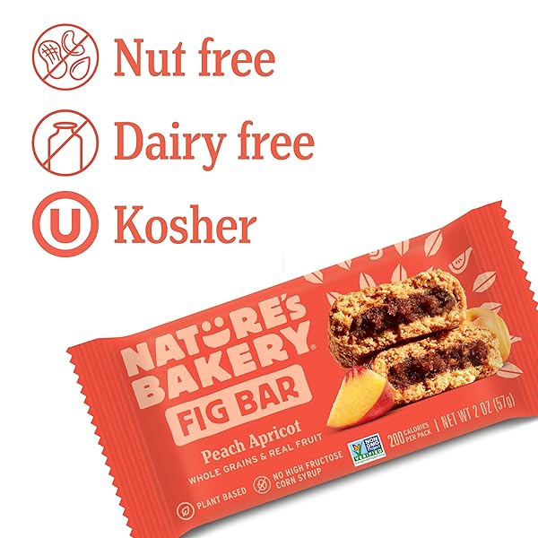 NATURE’S BAKERY WHOLE WHEAT FIG BARS, PEACH APRICOT, VEGAN SNACKS, NON-GMO (6 COUNT OF 2 OUNCE BARS), 12 OUNCE