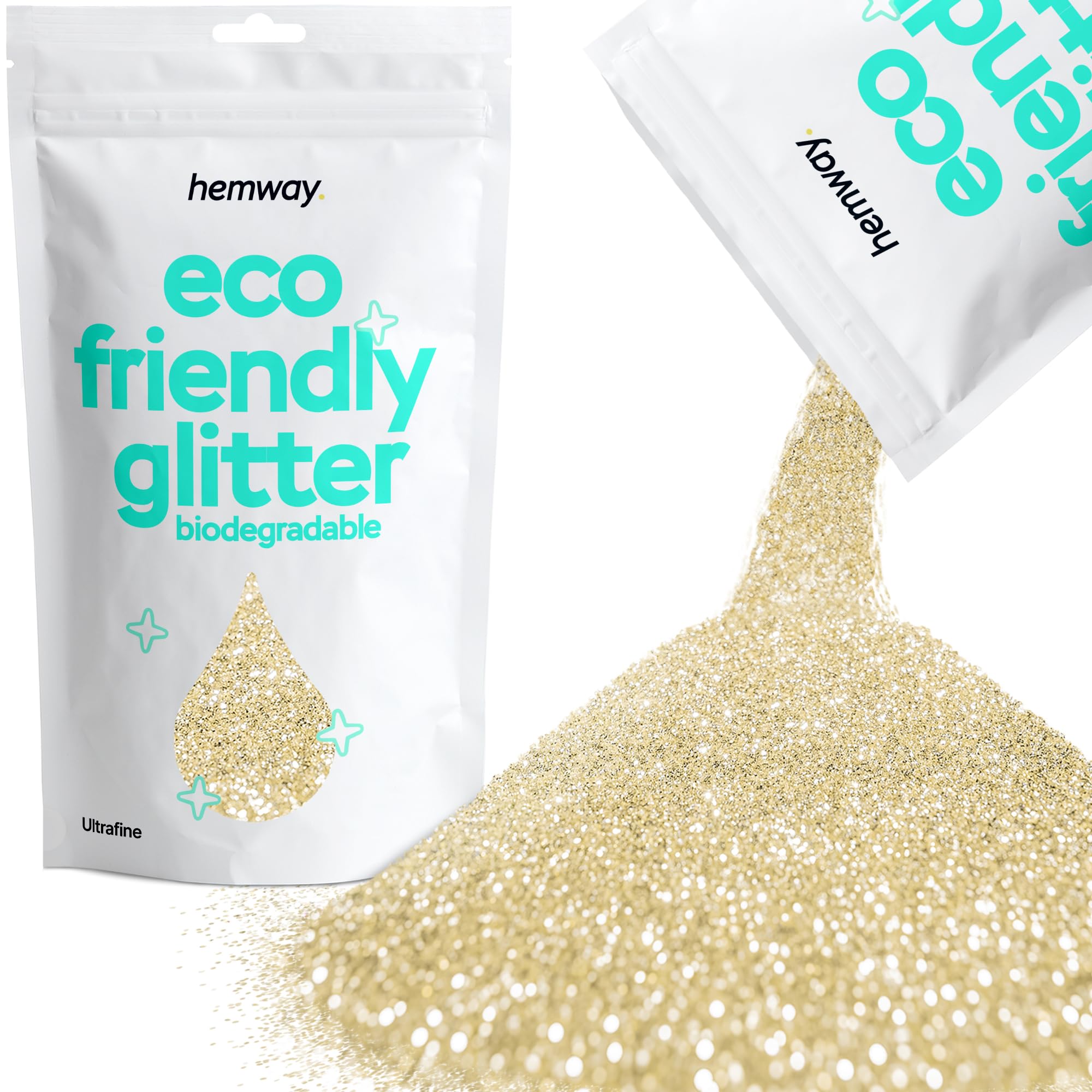 Eco Friendly Biodegradable Glitter | Champagne Gold - Ultrafine 100g, Plant Based, Biodegradable Glitter for Craft, Face, Hair, Nail, Body and Festival - Hemway