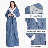 Oksun Womens Long Hooded Fluffy Fleece Bathrobe XL Winter Warm Blue view 5