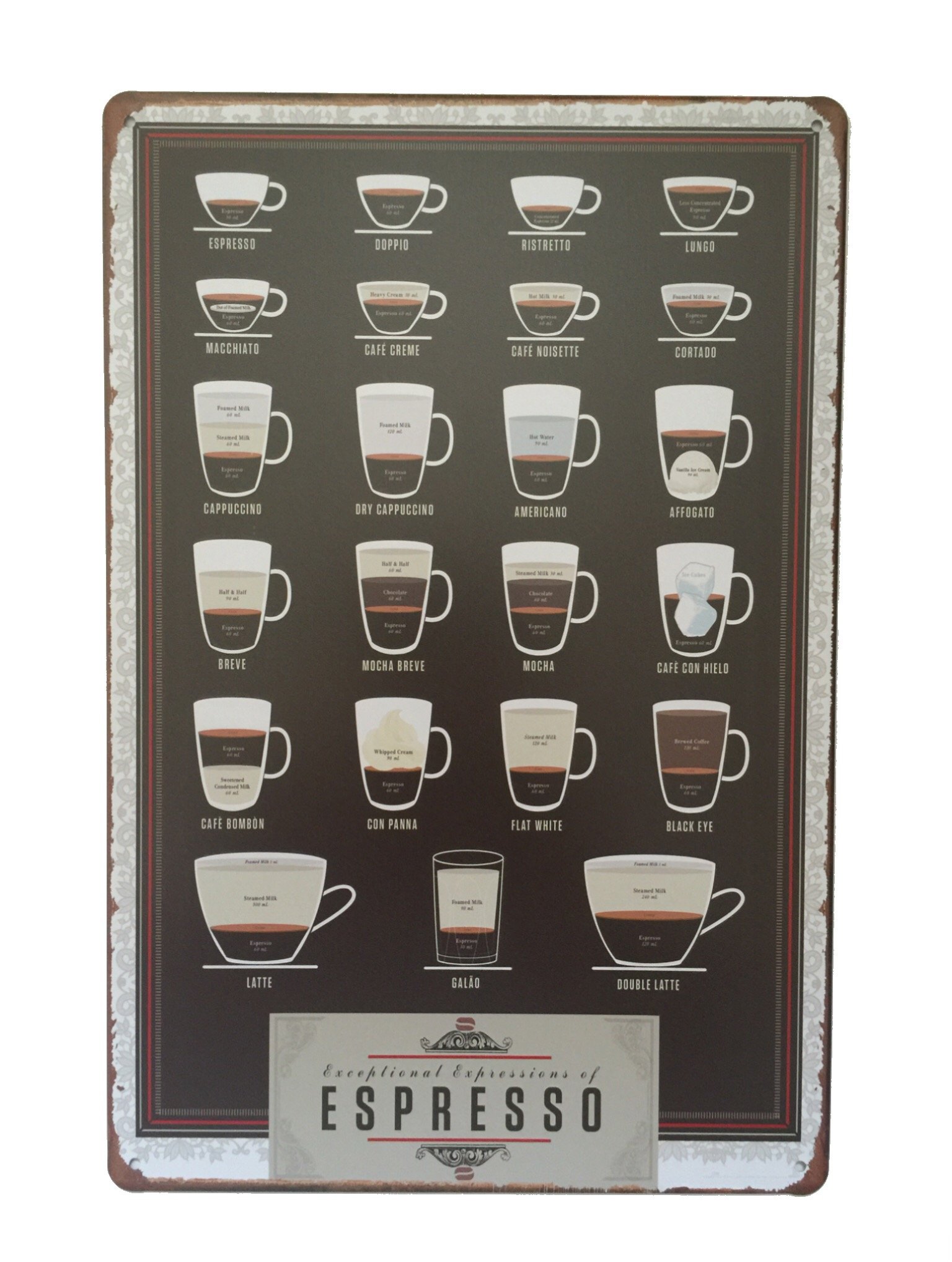 Espresso coffee metal wall plaque tin sing 20x30 cm