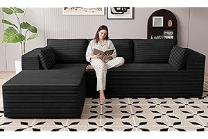 GRUSIGN 106" Cloud Sectional Boneless Couches for Living Room, Modular L Shaped Couch with Deep Seat Oversized Left Facing Chaise, Memory Foam Compressed Spineless 3 Seater Sofa for Bedroom Apartment, Black