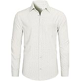 fohemr Mens Printed Dress Shirt Long Sleeve Stretch Wrinkle-Free Untucked Patterned Button Down Business Shirts with Pocket
