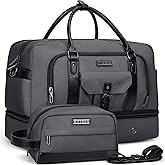 WITZMAN Weekender Bags for Men Women Carry On Duffle Overnight Bag with Toiletry Bag Sets Travel Duffel Bag Shoes Compartment (B694 Silvery Grey)