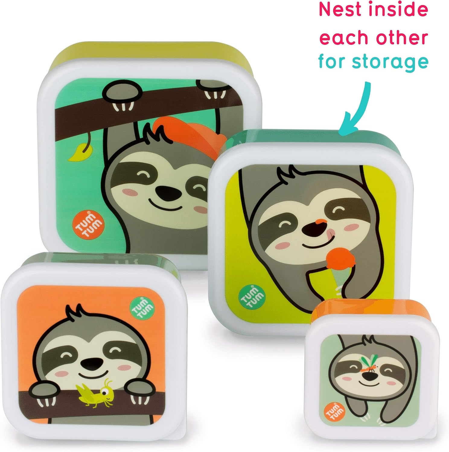 TUM TUM Nesting Snack Pots for Kids Kids Snack Box Set, BPA Free - Stanley Sloth, 4 Count (Pack of 1) - Image 3