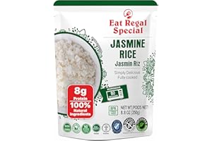 Eat Regal Jasmine Rice Ready to Eat Microwavable in 90 Seconds Shelf Stable, Thai Rice, No Added Sugar, No Cholestrol, Natural Ingredients, Gluten Free Clump-Free, No Kneading, 8.8 oz, Pack of 6