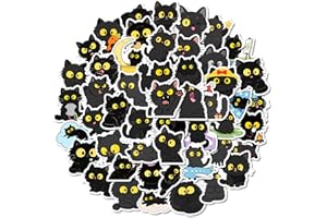 50PCS Big-Eyed Black Cat Cartoon Stickers - Cute, Goofy Waterproof Decals for Cup, Laptop, Tablet, Phone, DIY Crafts Decor (B
