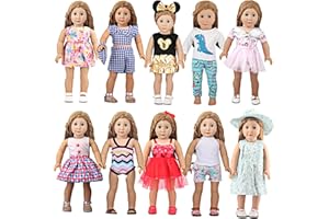 AugFrog 10 Sets of 18 Inch American Doll Clothes, Including 10 of Doll Clothing Dress Outfits for American Dolls, Birthday Gifts for Kids