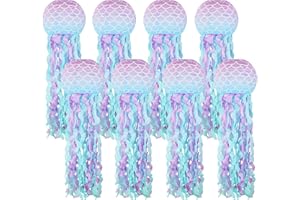 YUNXUAN Mermaid Party Decorations, Jellyfish Paper Lanterns Mermaid Scales Hanging Lantern for Mermaid Birthday Party Baby Shower Under The Sea Ocean Decorations Pack of 8