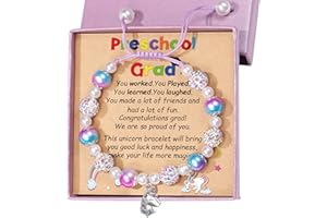 Trabuono Kindergarten Preschool Graduation Gifts for Girls, 2024 Graduation Gifts for Her Unicorn Charm Bracelet with Gift Box & Graduation Gift Card Unicorn Gift for Girl Daughter Granddaughter Niece