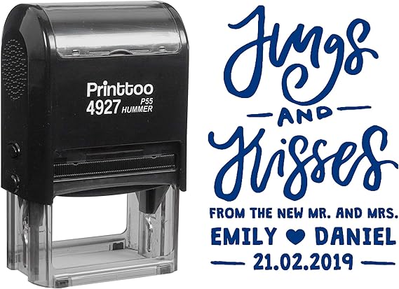 Amazon Printtoo パーソナライズ ブラック セルフインク ハグとキス 記念スタンプ カスタム 結婚式 記念品 ラバースタンパー Mm 60 X 40 Mm スタンプ 文房具 オフィス用品
