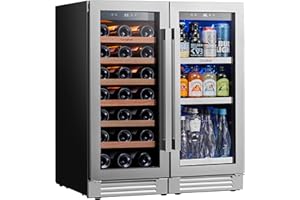 Ca'Lefort 30 Inch Wine and Beverage Refrigerator, 15" Wine Fridge and 15" Beverage Cooler Side-by-Side for Chilled Beer Soda or Wine, Temp Down to 34°F, Holds 33 Bottles and 100 Cans