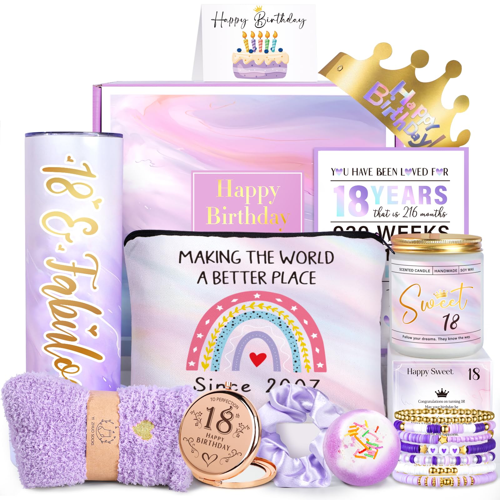 Photo 1 of 18th Birthday Gifts for Girls, Gifts for 18 Year Old Birthday Girl, 11PCS Unique 18th Birthday Gifts Ideas for Her, Daughter, 18 Fabulous Gifts, 18th Birthday Decorations for Girls, 18th Purple Gifts