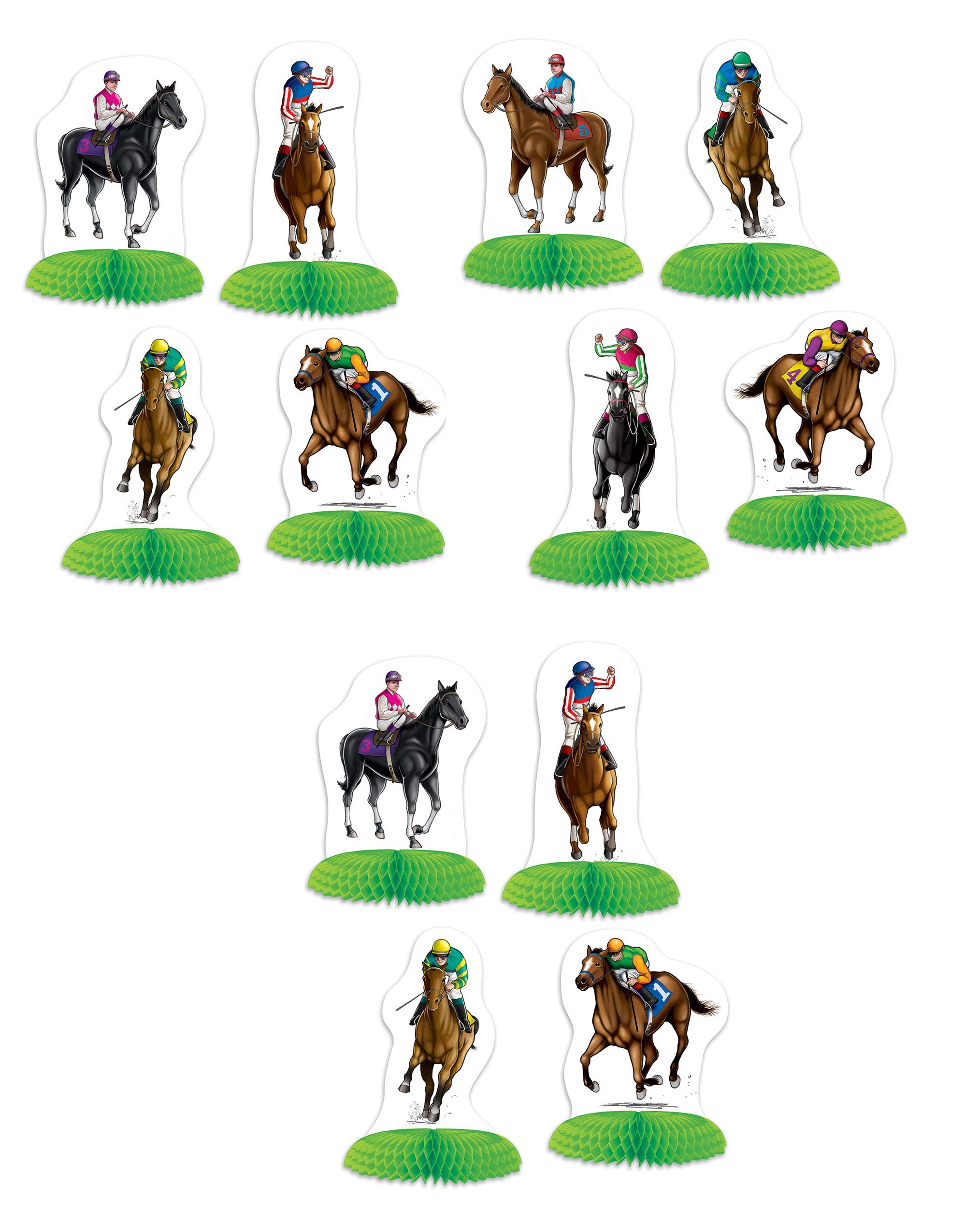 Beistle 53427 Horse Racing Mini Centerpiece, 12 Piece, Boardstock Paper, White/Green