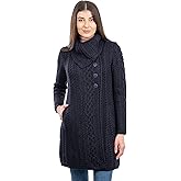 SAOL Irish Cardigan Sweater for Women with Side Pockets and Oversized Collar - Soft Merino Blend