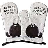 GOSJINNK 2 Pcs Funny Black Cat Oven Mitts The Secret Ingredient is Cat Hair Heat Resistant Baking Mittens Silicone Non-Slip Oven Mitts Pet Lover Gift Housewarming Gift for Women Hostess Friend Baker