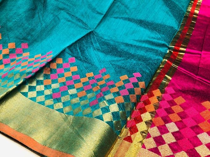 Selection Womens Cotton Plain Silk with Zari and Thread Meena Border Banarasi Saree (SS-25, Bottle Green)