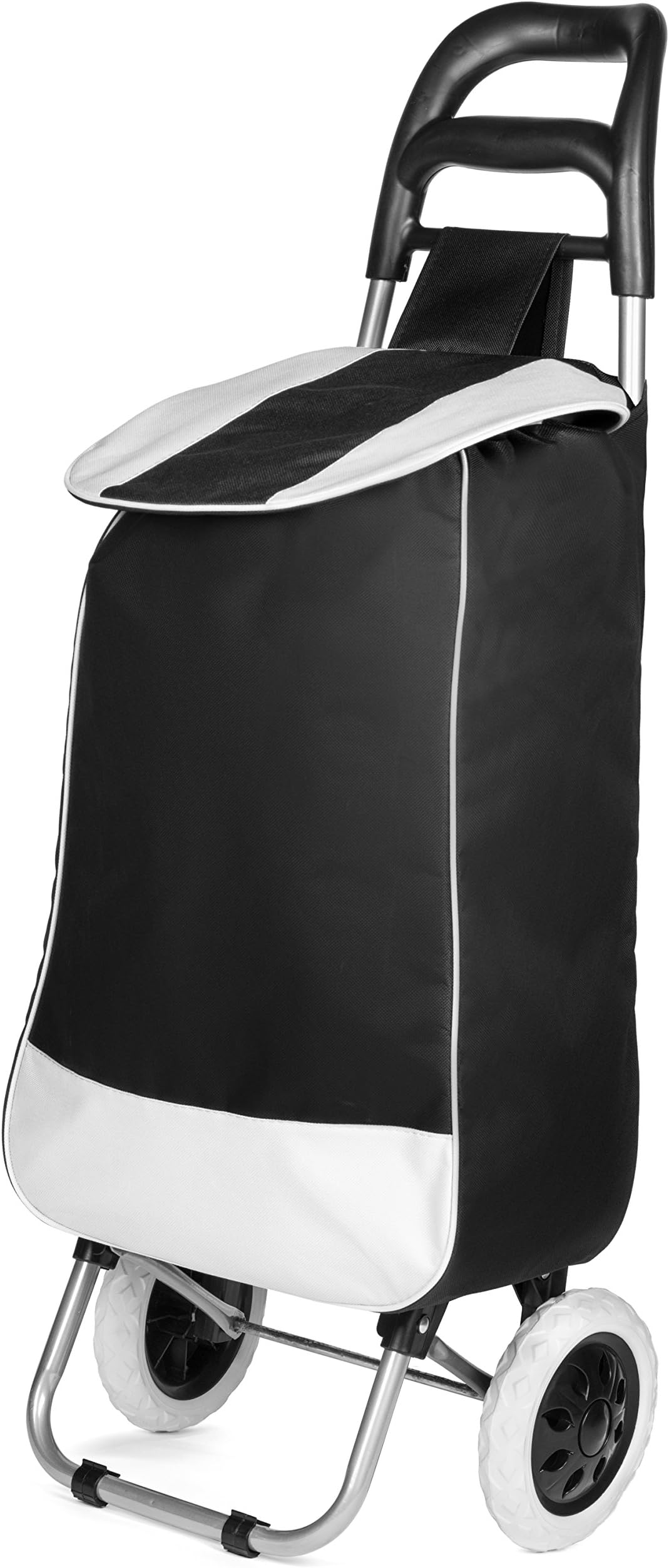 Light Weight Wheeled Shopping Trolley Cart - Heavy Duty Rolling Bag (Black)