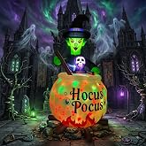 6 FT Halloween Inflatable Witch and Cauldron with RGB Lighted Halloween Blow Ups Outdoor Decorations for Yard, Lawn, Garden, Porch and Party