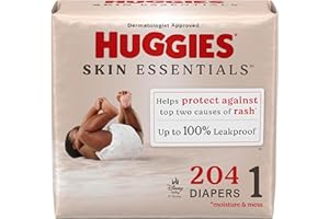 Huggies Skin Essentials Lot de 204 couches taille 1 pour bébé, taille 1 (3,6 à 6,4 kg), l'emballage peut varier