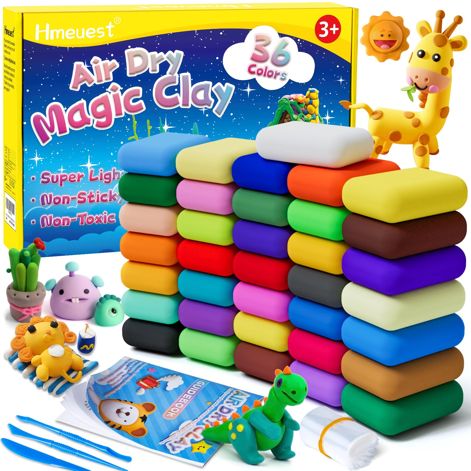 Air Dry Clay, 36 Colors Modelling Clay Kit for Kid, Ultra Light Non-Toxic Air Drying Clay, with Tools & Guidebook, Arts and Crafts Kits for Kids Boys Girls Toys
