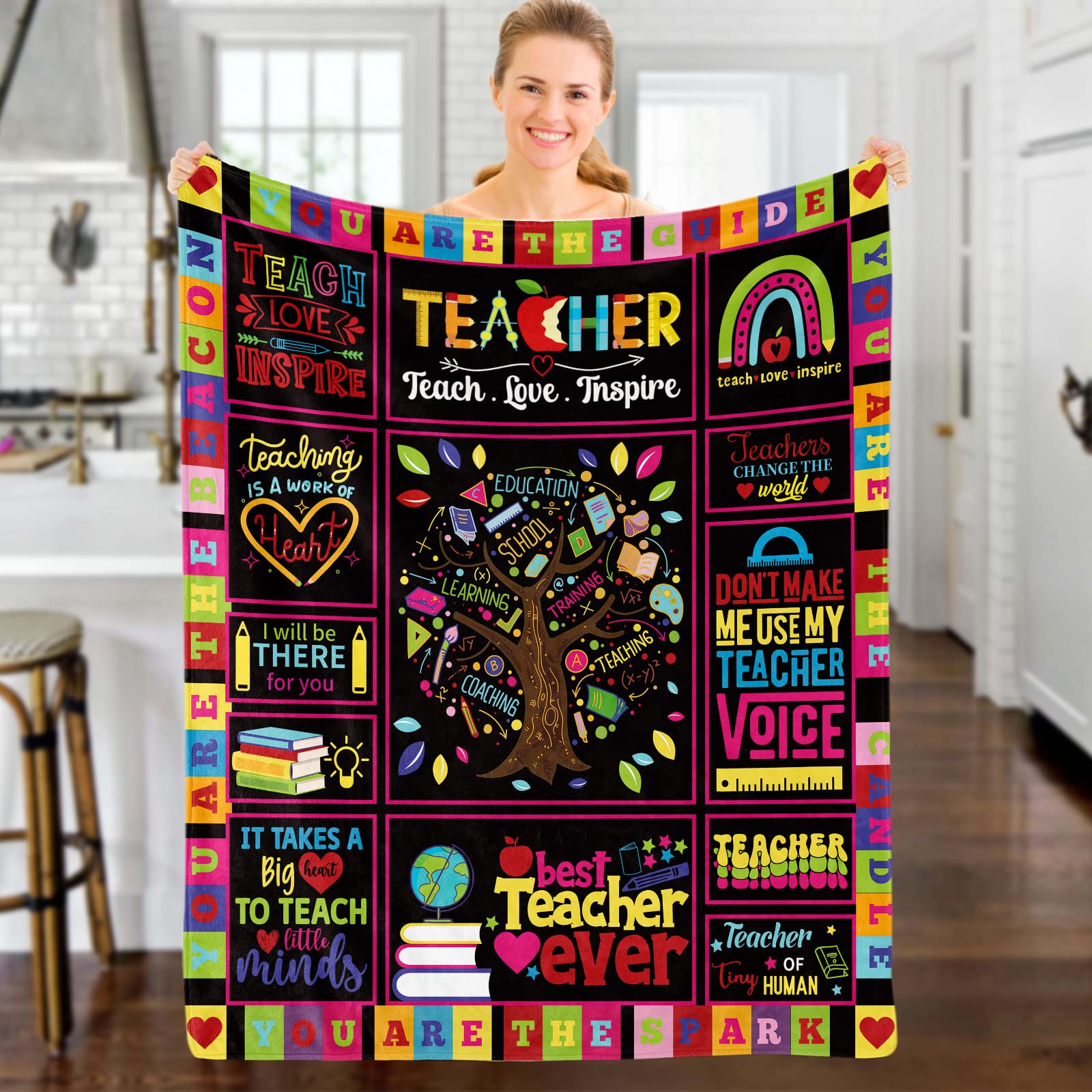 Domgoge Teacher Gifts Men, Soft Cozy Best Teacher Blanket Throw, Teacher Appreciation Gift Fleece Flannel Blanket Teachers Day Graduation Retirement Thanks Present for Mentor Male Female, 130x152 cm