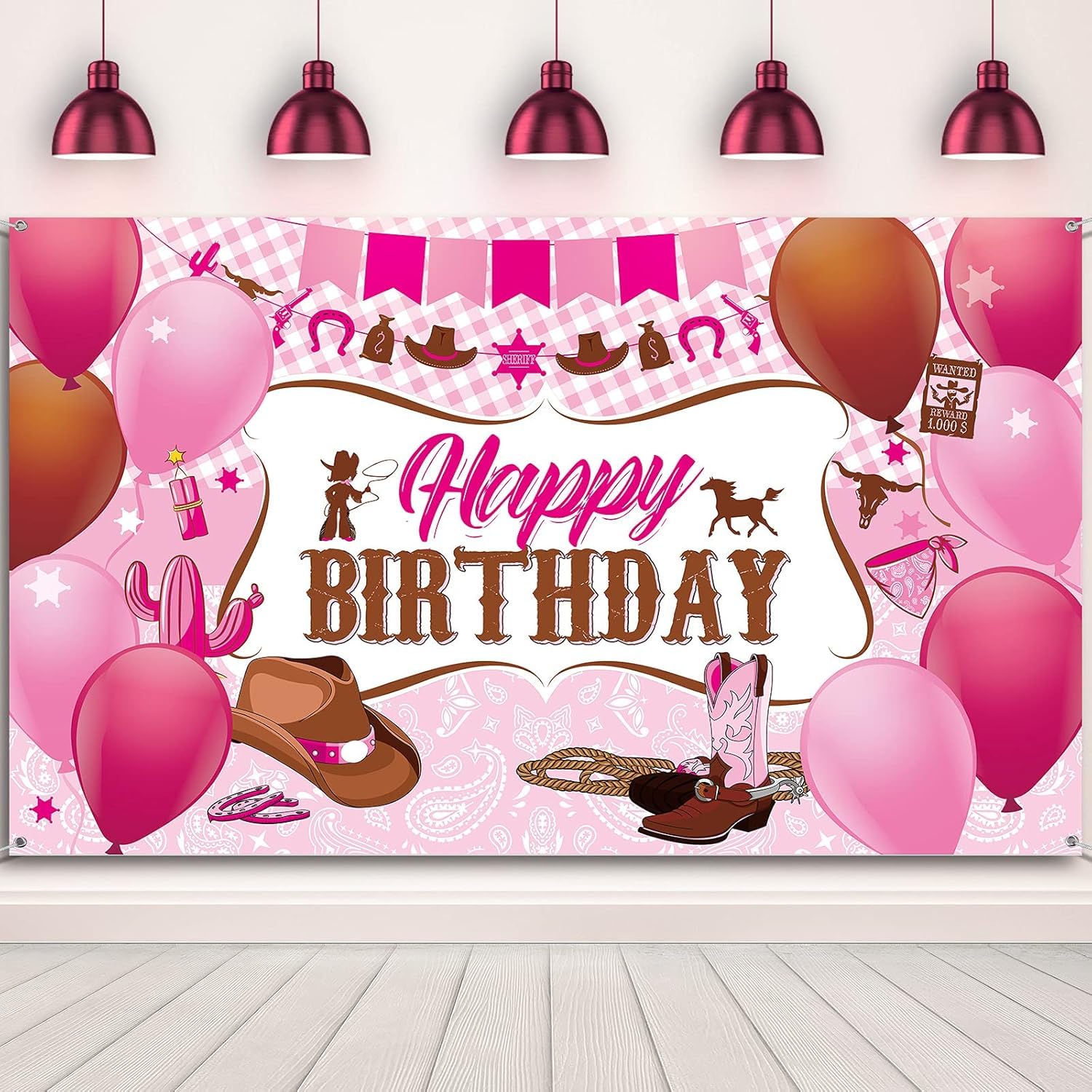 Sumind Western Cowgirl Birthday Banner Pink Party Backdrop Decorations Wild Cowgirl Theme Birthday Party Supplies Wild West Photo Booth Photography Background 72.8 x 43.3 Inch