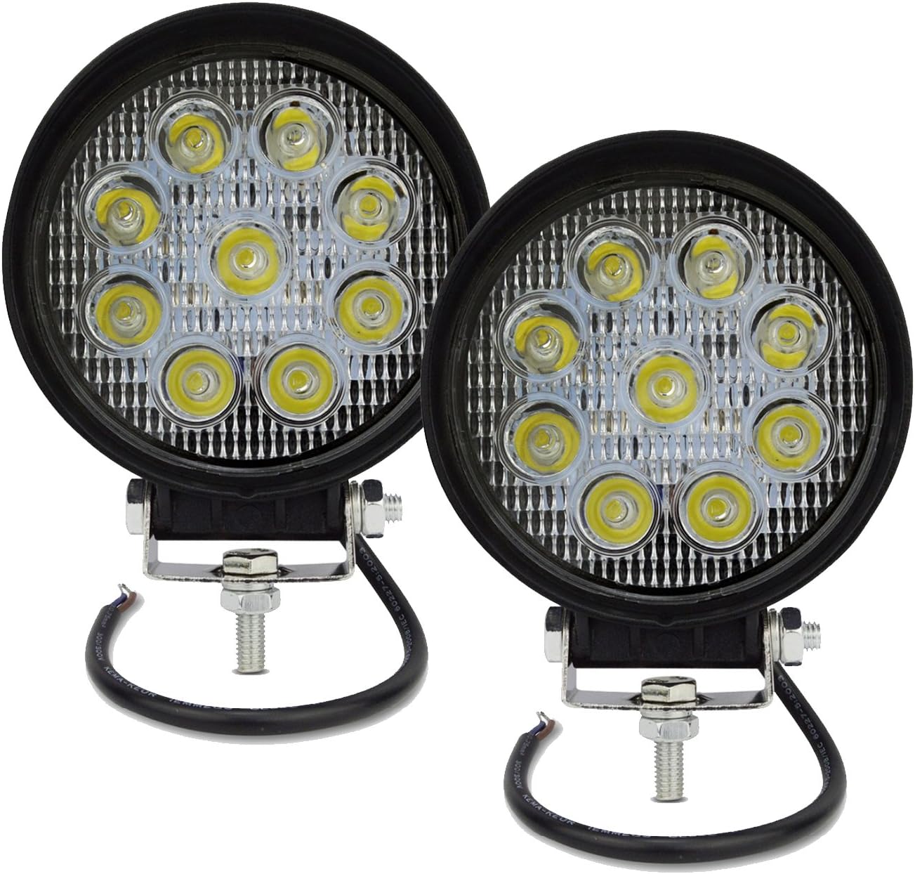 AUXTINGS 4 inch 27W Flood Round LED Work Light Bar Off road Trucks SUV Driving Fog Lights DC 12V 24V Waterproof,Pack of 2