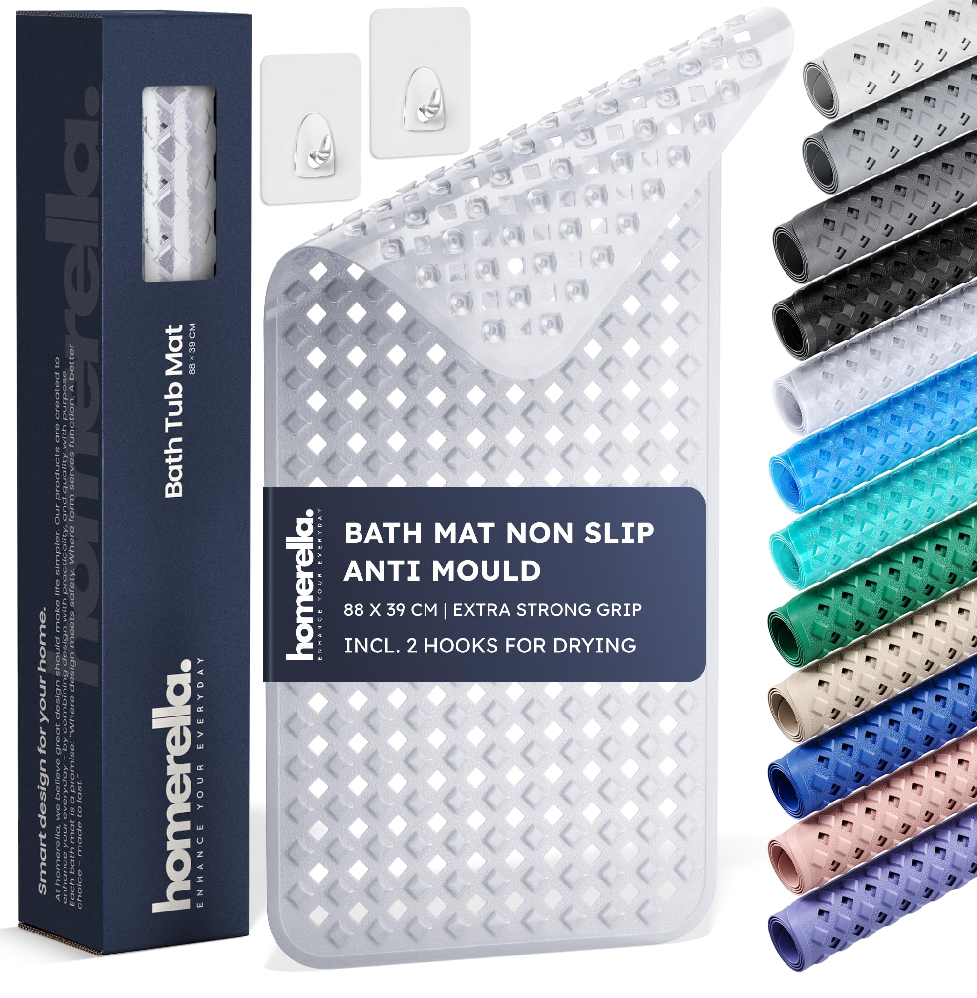 Bathtub Mat Non Slip Anti Mould 88x39cm - homerella® Shower Mat Machine Washable & BPA free, Shower Mat Non Slip Anti Mould, Anti Slip Bath Mat, Shower Mats for Inside Shower and Tub