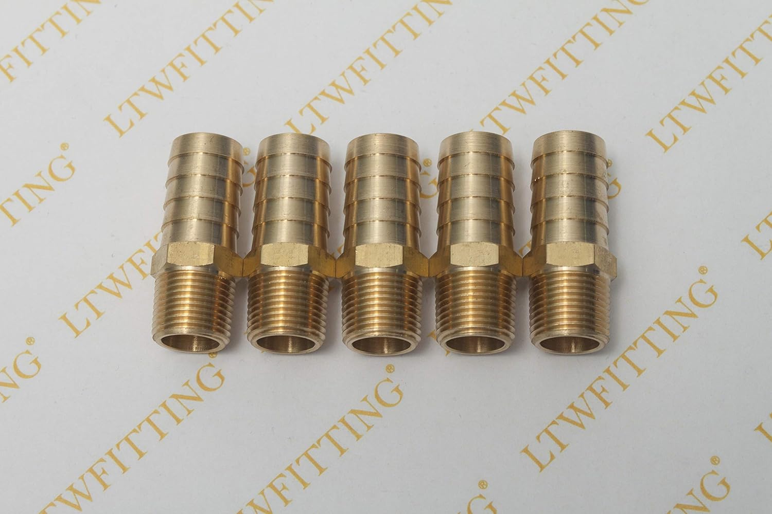 LTWFITTING Brass 3/8-Inch Male BSPT x 16mm Hose Barb Coupler Adapter Fitting for Vehicle Fuel System HVAC System (Pack of 5) - Image 3