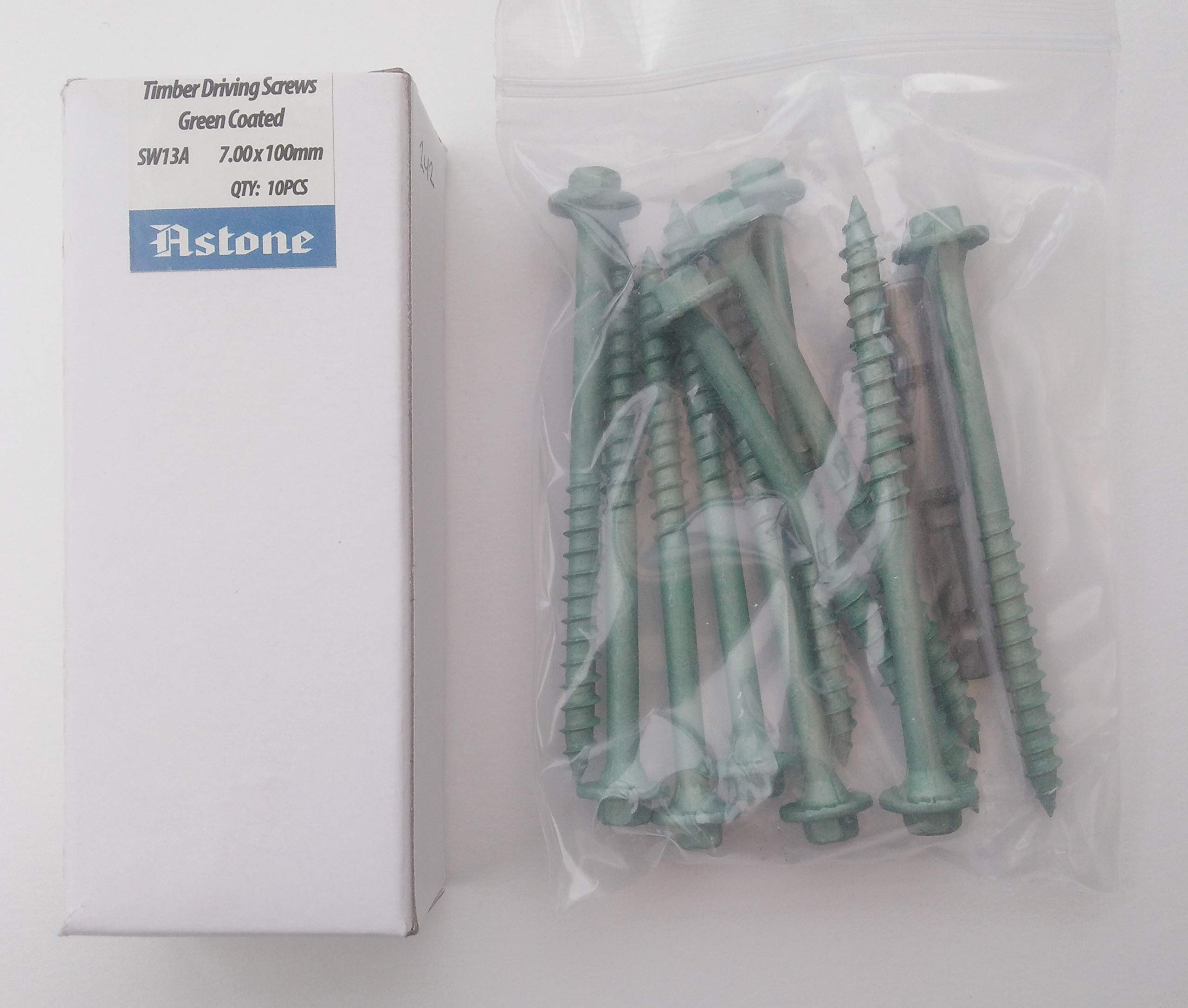 Astone Green Hex drive Timber fixing/landscaping screws with free driving bit (10, 100mm)