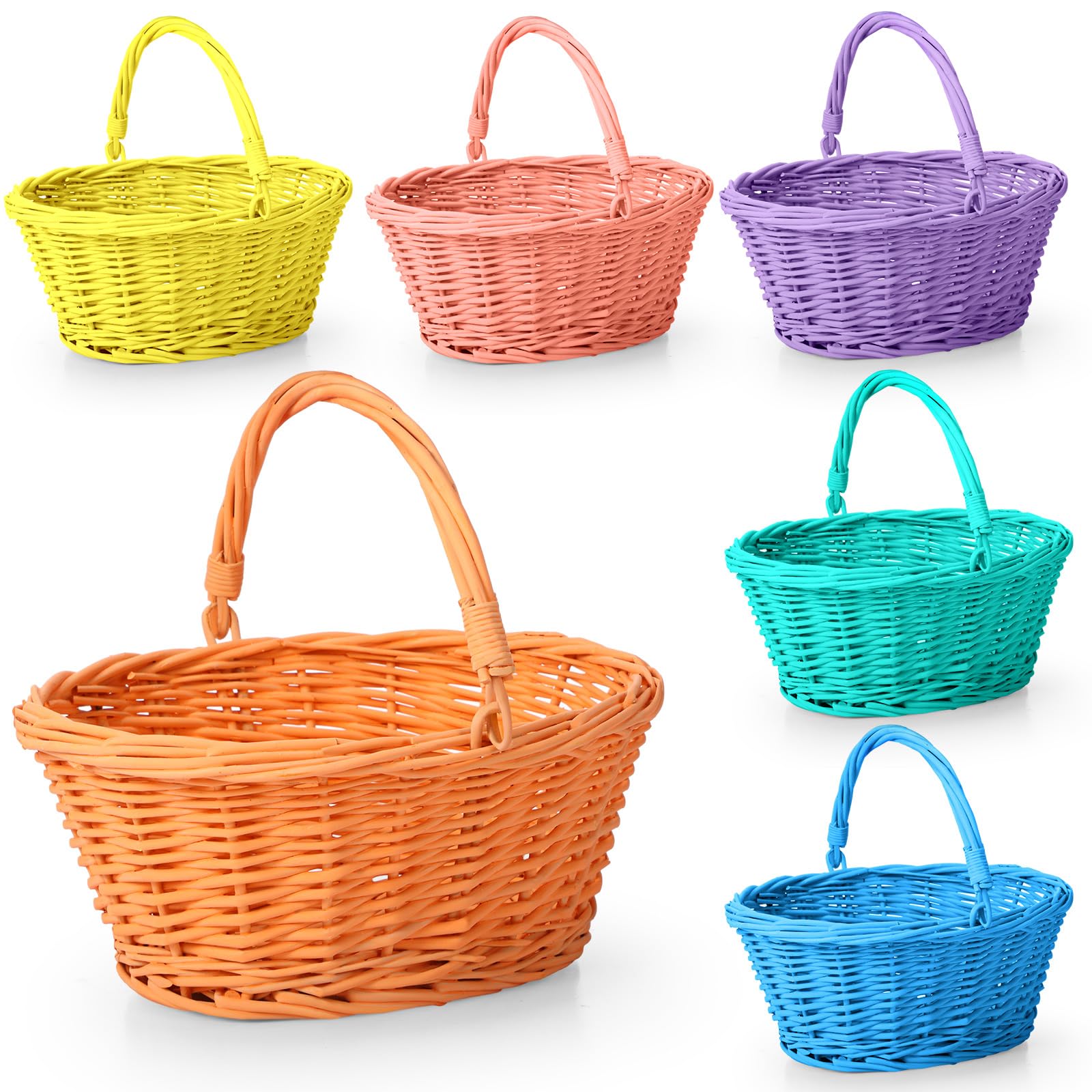 Photo 1 of Barydat 6 Pcs Small Wicker Picnic Basket with Handle Flower Girl Baskets Oval Willow Woven Braided Gift Basket for Weddings Baby Shower Summer Home Garden Decor(9" X 7" X 4",Colorful)