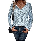 winkbay Women's Button Front V Neck Henley Shirt Dressy Casual Waffle Knit Long Sleeve T Shirts