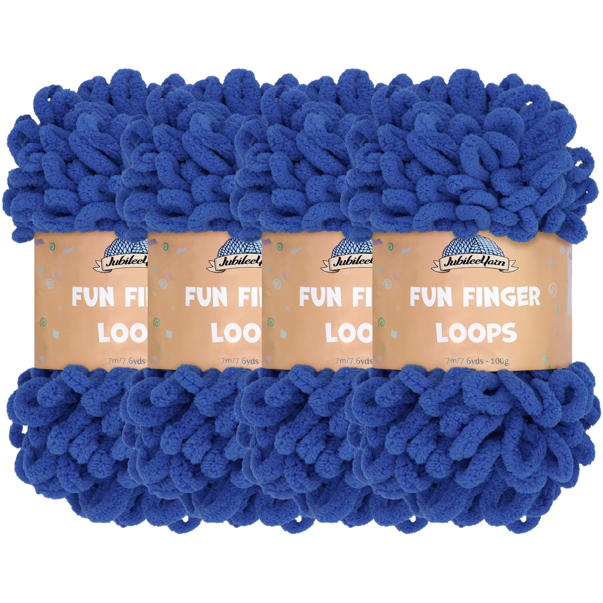 JubileeYarn Fun Finger Loops Yarn - Polyester Jumbo Weight Loop Yarn - 100g/Skein - Turkish Sea - 4 Skeins