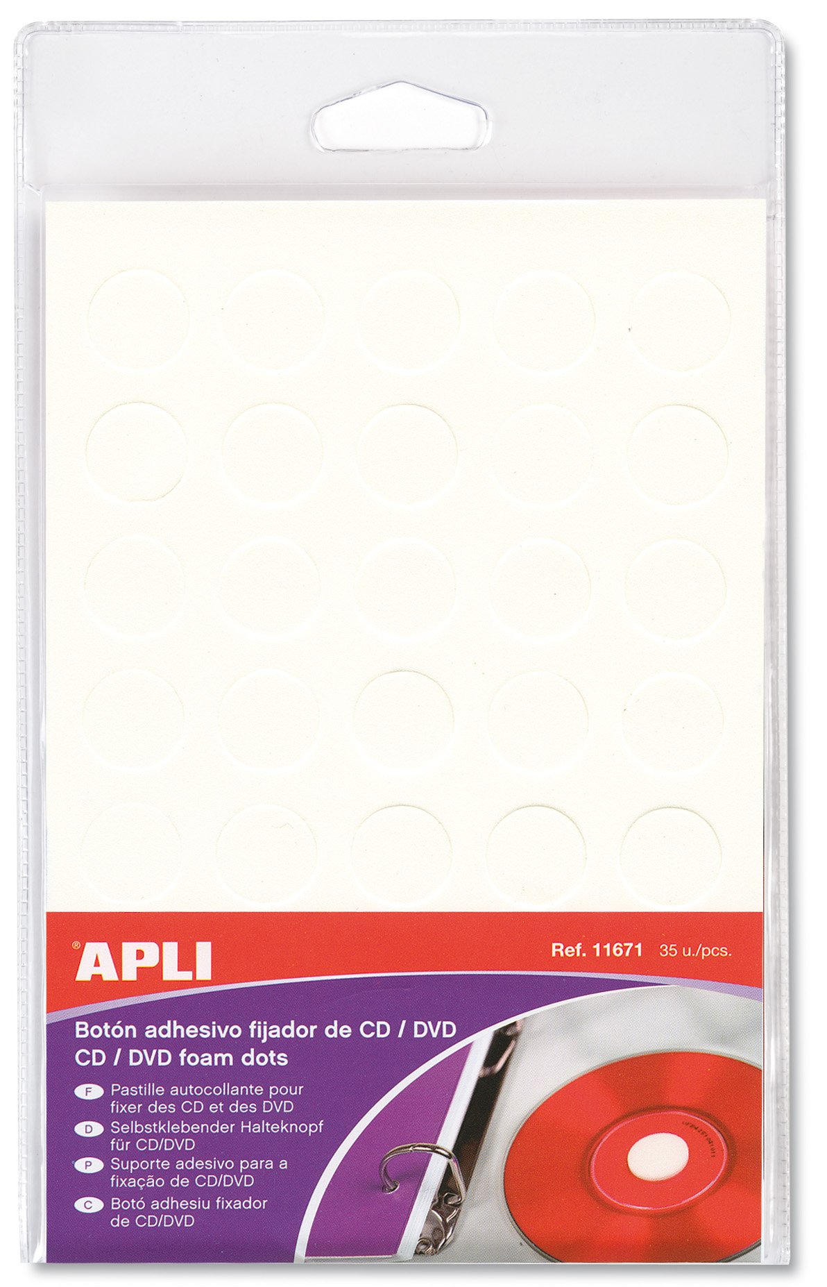 Apli-Agipa Self-Adhesive Dots for CDs/DVDs Diameter 15 mm Pack of 35