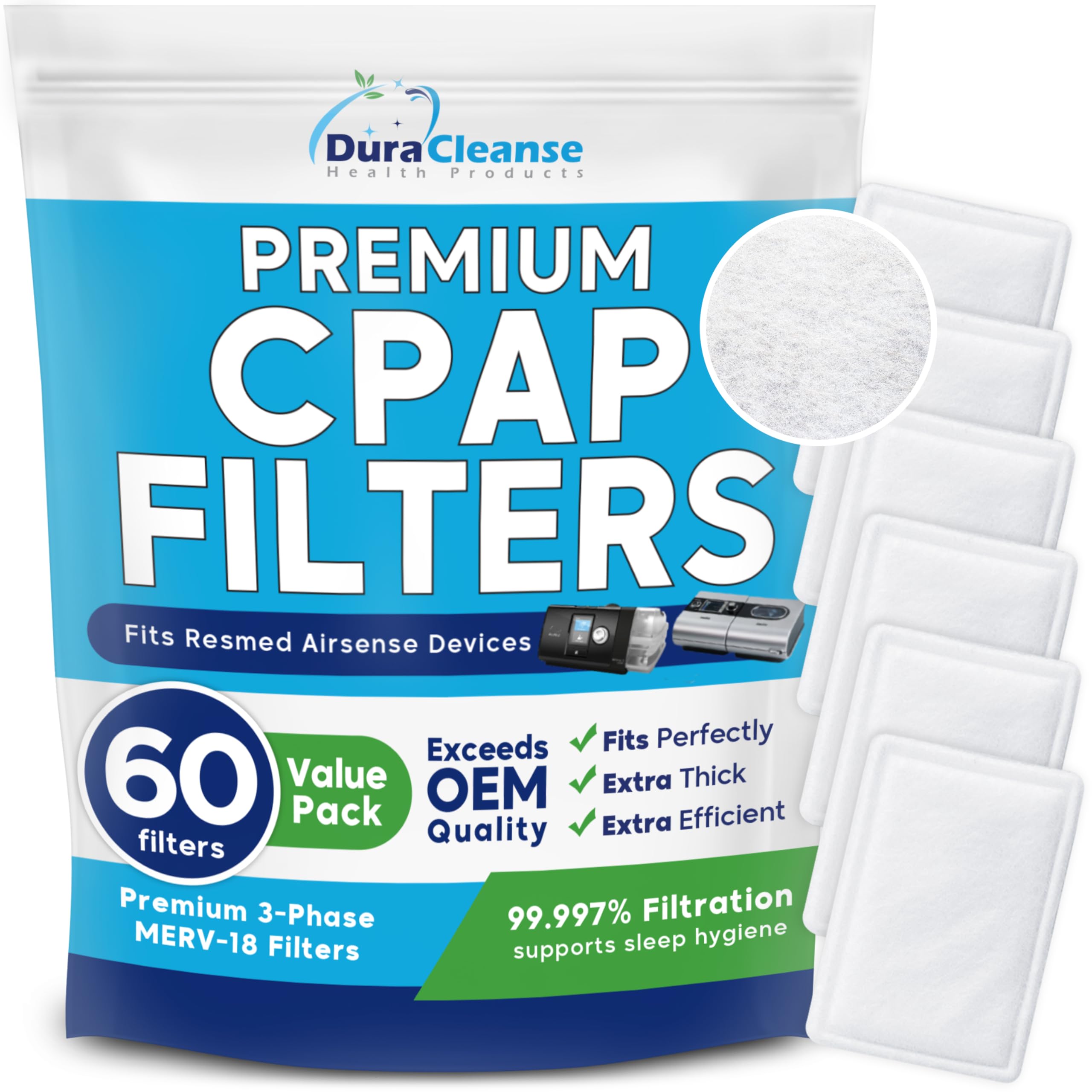Photo 1 of Dura Cleanse CPAP Filters - 60-Pack Premium Replacement Filters for ResMed AirSense 10, Aircurve 10, S9 Machines - Meets OEM Filter Requirements for CPAP and BiPAP Machine Supplies and Accessories