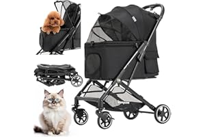 Medium Dog Stroller, Kenyone Pet Stroller for Medium Dogs Up to 55lbs, Lightweight Aluminum Frame, One Click Folding, Large Cat Stroller with No Zip Entry, Detachable Mesh, Multiple Pockets