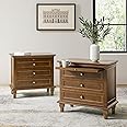 HULALA HOME Farmhouse 3 Drawer Nightstand with Tray, Drawer Organizer with Wood Legs, Nightstand with Charging Station Set of 2(Walnut)