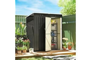Outsunny 5 x 3 ft Outdoor Storage Shed, Lean-to Metal Garden Shed with Lockable Door and Vents, Waterproof Tool Storage House