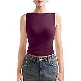 SUUKSESS Women Double Lined Going Out Basic Tank Tops Ruched Summer T Shirts