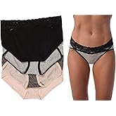 Just Intimates Women’s Bikini Panties with Lace Trim, Ultra-Soft Ladies’ Panty Set (4 Pack)