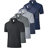 ZITY 5 Pack Mens Polo Shirts Short Sleeve Casual Performance Moisture Wicking Golf Shirt