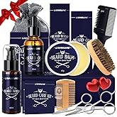 Lionmane Valentine's Day Beard Care Gifts Kit for Men, Beard Mustache Grooming Kit -Beard Balm, Beard Wash, Beard Oil, Brush, Scissors, Birthday Anniversary Daily Gifts for Husband/Boyfriend/Dad/Him