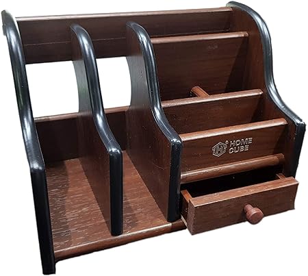 Home Cube Big Pen Stand Office Stationery Wooden Mobile Holder For Office Desk 8035 Brown Amazon In Office Products
