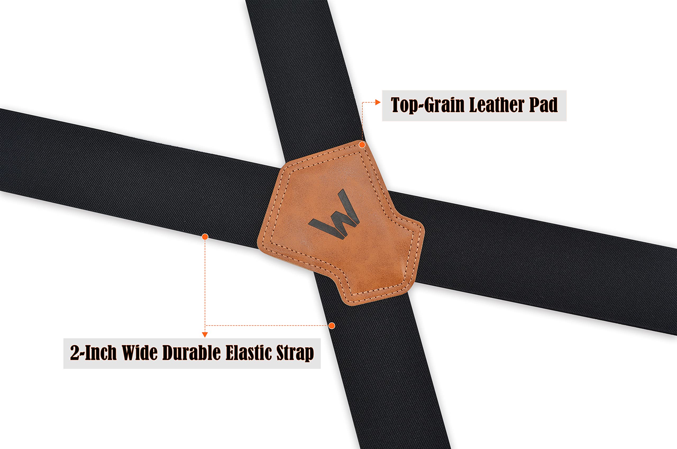 WELKINLAND 2Inch-Wide Full Elastic Suspenders, Heavy Duty Men's Work Suspenders with Hooks