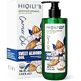 HIQILI Sweet Almond Oil for Skin, Hair, Body, 100% Pure Organic Carrier Oil for Essential Oils Mixing, Hexane Free, Unscented - 16 Fl Oz
