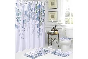 Fazhesici Bathroom Sets with Shower Curtain and Rugs, 4 Pcs Shower Curtain Set for Bathroom Durable Waterproof Bathroom Decor Set, Bath Mat,U Shape,Shower Curtain, Toilet Lid Cover Mat and 12 Hooks